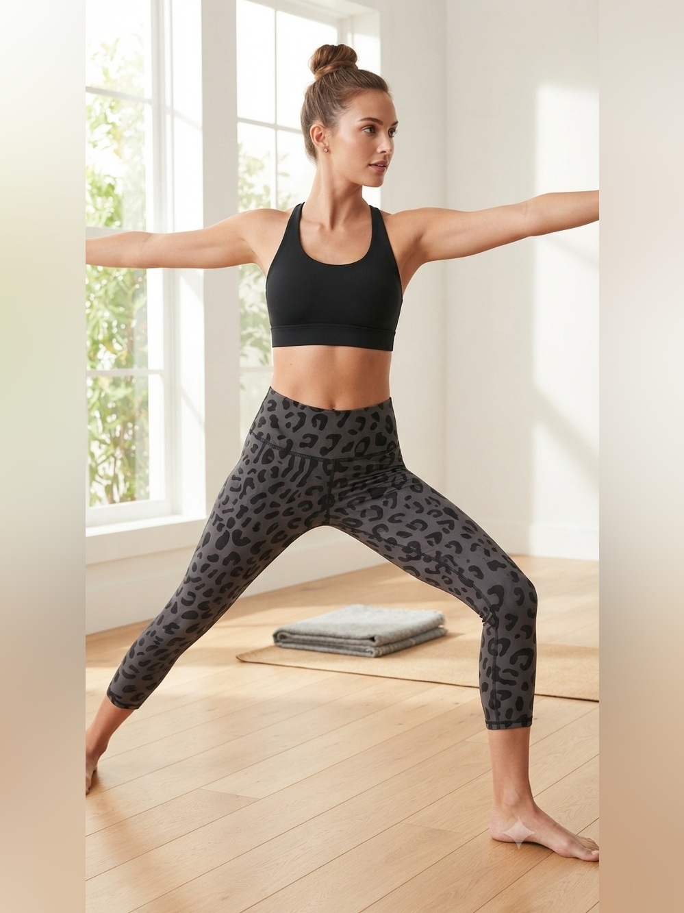 Gray Leopard Print Capri Leggings